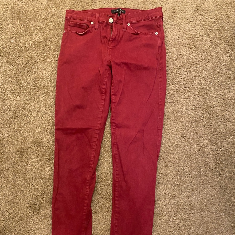 Red Mid Rise Skinny Jeans • Banana Republic